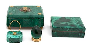 A Collection of Four Malachite Articles Width of largest 7 1/2 inches.