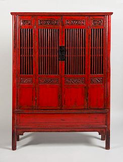 CHINESE RED PAINTED WOOD CABINET