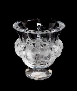 * A Lalique Molded and Frosted Glass Vase Height 5 inches.
