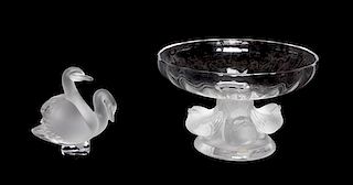 * A Lalique Molded and Frosted Glass Footed Compote Height 3 1/2 x diameter 5 1/2 inches.