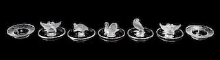 * A Group of Lalique Molded and Frosted Glass Ring and Pin Trays Diameter 3 3/4 inches.