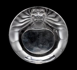 * A Lalique Molded and Frosted Glass Ash Receiver Diameter 6 inches.