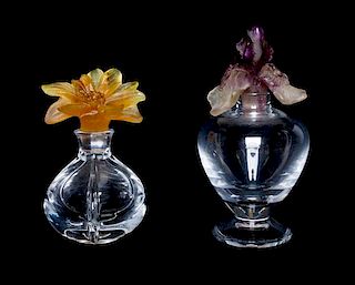 * Two Daum Pate-de-Verre Perfume Bottles Height of taller 6 1/4 inches.