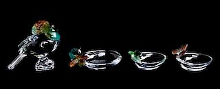 * Four Daum Pate-de-Verre Glass Table Articles Height of bird 6 1/2 inches.