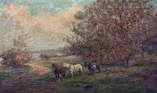 * Attributed to Frank F. English, (American, 1854-1922), Man Working with Three Horses