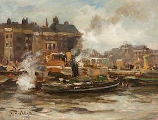 August Willem Van Voorden, (Dutch, 1881-1921), Rotterdam Harbor, 1906