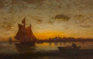 Frank Knox Morton Rehn, (American, 1848-1914), Ships in Evening Glow