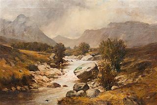 John Blake MacDonald, (Scottish, 1829-1901), Landscape with Fisherman