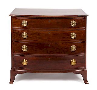 A Federal Mahogany Bow-Front Chest of Drawers Height 34 x width 39 x depth 19 1/2 inches.
