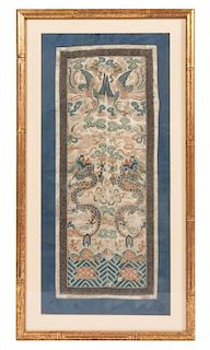 * Two Chinese Embroidered Silk Panels Larger: 22 3/4 x 10 inches.