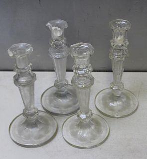4 Fine Quality Etched Glass Continental Candlests