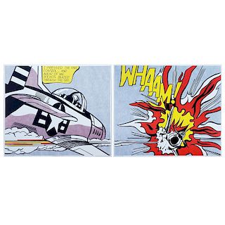 Roy Lichtenstein, American (1923 - 1997) "Whaam! 1963" Screen Print Diptych on Paper, Signed in Pencil Lower Right