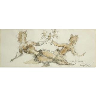 Chaim Gross, American (1904-1991) Pencil and watercolor "Sketch For Sculpture"