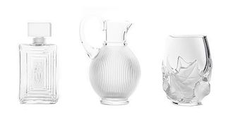 Three Lalique Glass Vases, Height of tallest 7 3/4 inches.