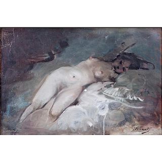 Signed Manet, 20th Century Oil on Canvas, Reclining Nude.