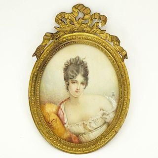 Peter (Pierre) Adolphe Hall, Swedish (1739 - 1793) Antique Hand Painted Miniature Portrait on Ivory of a Young Beauty in Gilt