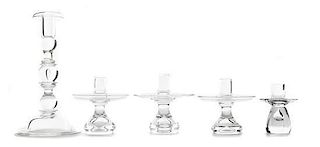 Five Steuben Colorless Glass Candlesticks, Height of first 5 inches.