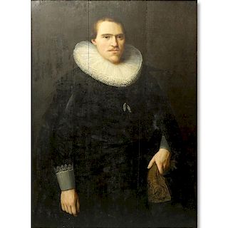 Circle of: Cornelis van der Voort, Flemish (1576-1624) Oil on board "Portrait of a Gentleman In A Black Suit With Ruff"