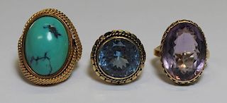 JEWELRY. Grouping of Gold and Colored Gem Rings.