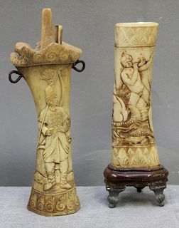 Antique Carved Bone Powder Holder Together with a