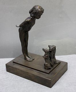 Art Deco Bronze Sculpture of a Young Girl