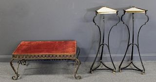 A Pair of Iron Marbletop Pedestals Together