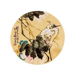 * Hu Ting'an, (QING DYNASTY), Bird Perched on Flowering Branches