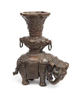 A Bronze Elephant-Form Vase Height 11 1/2 inches.