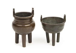 Two Bronze Tripod Incense Burners Height of taller 4 1/2 inches.