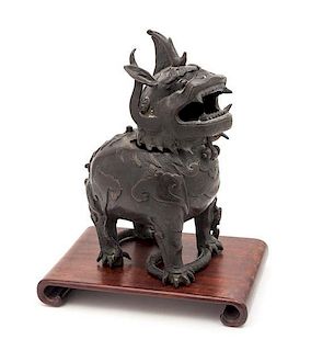 A Bronze Mythical Beast-Form Incense Burner Height 13 inches.
