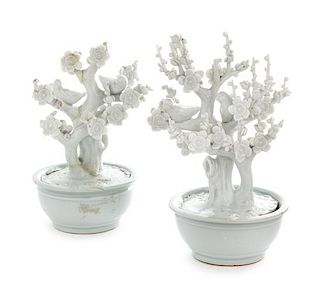 * Two White Glazed Porcelain Planter Height of larger 7 inches.