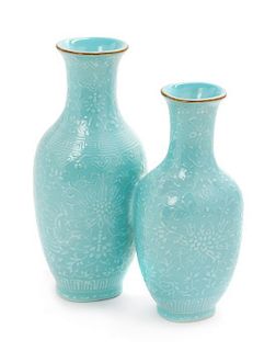 A Turquoise Glazed Porcelain Double Vase Height 7 3/4 inches.