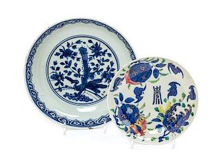 Two Blue and White Porcelain Plates Diameter of larger 7 1/2 inches.