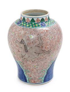 A Wucai Porcelain Jar Height 10 1/2 inches.
