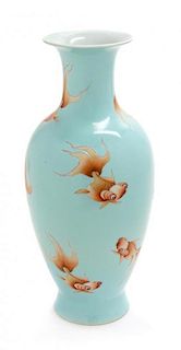 An Iron Red Decorated Turquoise Ground Porcelain Vase Height 13 inches.