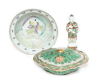 * Three Famille Verte and Famille Rose Porcelain Articles Height of Highest 9 inches