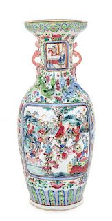 A Chinese Export Rose Medallion Porcelain Vase Height 24 inches.