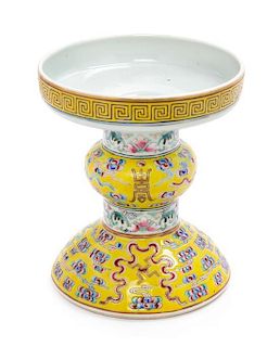 A Famille Jaune Porcelain Candle Holder Height 5 inches.