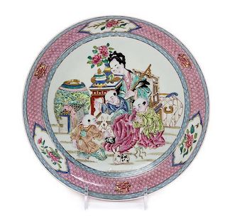 A Chinese Export Ruby-Back Famille Rose Porcelain Plate Diameter 8 1/8 inches.