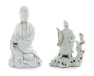 Two Blanc-de-Chine Porcelain Figures Height of taller 9 1/4 inches.