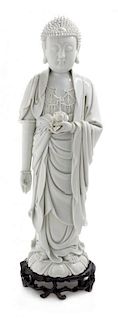 * A Large Blanc-de-Chine Porcelain Standing Figure of Buddha Shakyamuni Height 20 1/2 inches.