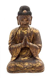 A Gilt Lacquered Wood Figure of Shakyamuni Shakyamuni Height 15 inches.