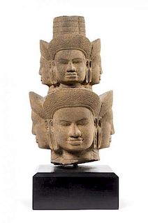 A Khmer Sandstone Head of Brahma