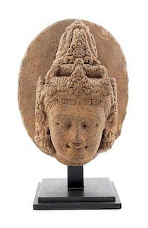A Central Javanese Style Volcanic Head of a Boddhisatva Heigh 11 inches.