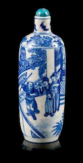 A Blue and White Porcelain Snuff Bottles Height 4 1/8 inches.