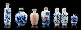 Six Porcelain Snuff Bottles Height of tallest 3 1/4 inches.