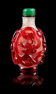 * A Fine Red Overlay 'Snowstorm' Glass Snuff Bottle Height 2 5/8 inches.