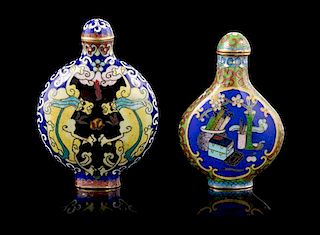 Two Cloisonne Enamel Snuff Bottles Height of taller 2 7/8 inches.