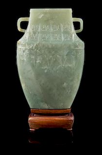 A Celadon Jade Vase Vase height 7 1/4 inches.