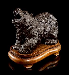 A Large Carved Black Jade Figure of a Bear Length 19 1/2 inches.